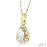 5x3 MM Pear Shape White Topaz and 1/20 Ctw Single Cut Diamond Halo Semi-Precious Pendant with Chain in 10K Yellow Gold
